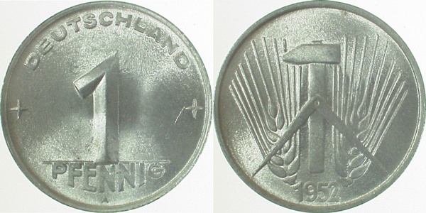 150552A~1.0 1 Pfennig  DDR 1952A stgl./matt J1505  