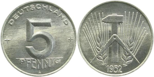 150652A~1.0 5 Pfennig  DDR 1952A stgl./matt J1506  