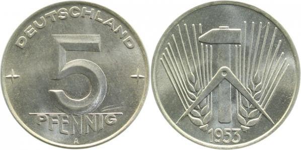 150653A~1.0 5 Pfennig  DDR 1953A stgl./matt J1506  