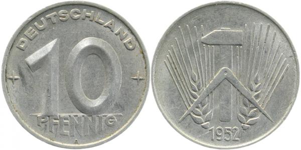150752A~1.5 10 Pfennig  DDR 1952A vz/stgl. J1507  
