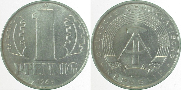 150865A~1.1 1 Pfennig  DDR 1965A bfr/stgl./matt J1508  