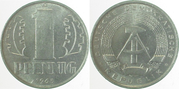 150865A~1.1 1 Pfennig  DDR 1965A bfr/stgl./matt J1508  