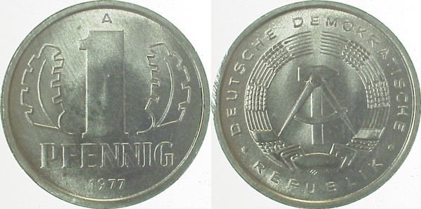 150877A~0.9 1 Pfennig  DDR 1977A stgl/matt fein J1508  