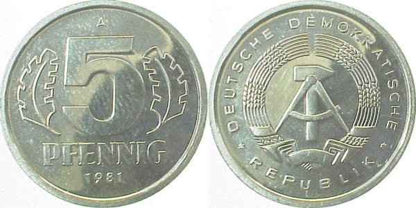 150981A~1.0a 5 Pfennig  DDR 1981A spgl. J1509  