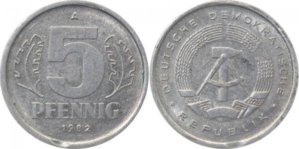 150982A~2.5b 5 Pfennig  DDR 1982A ss/vz kl. Zainende J1509  