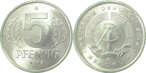 150986A~1.0 5 Pfennig  DDR 1986A stgl./matt J1509  