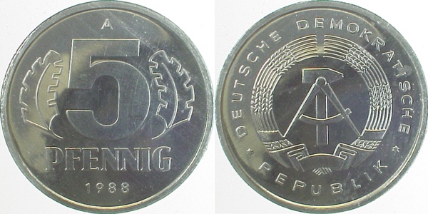 150988A~1.0a 5 Pfennig  DDR 1988A spgl. J1509  