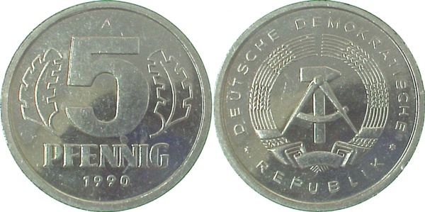 150990A~1.0a 5 Pfennig  DDR 1990A spgl. J1509  