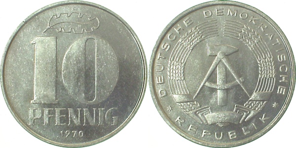 151070A~1.0a 10 Pfennig  DDR 1970A spgl/stgl!! J1510  