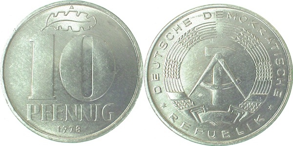151078A~1.0 10 Pfennig  DDR 1978A stgl./matt J1510  