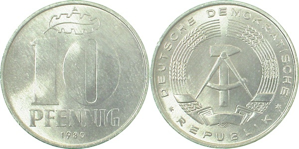 151080A~1.1 10 Pfennig  DDR 1980A bfr/stgl/matt J1510  