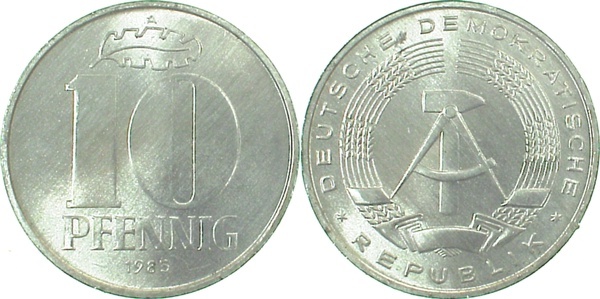 151085A~1.0 10 Pfennig  DDR 1985A stgl./matt J1510  