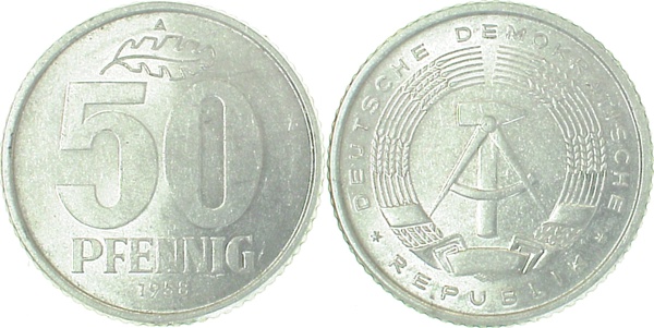 151258A~1.1 50 Pfennig  DDR 1958A bfr/stgl matt J1512  