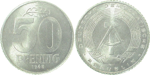 151268A~1.1 50 Pfennig  DDR 1968A bfr/stgl/matt J1512  