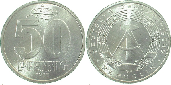 151285A~1.1 50 Pfennig  DDR 1985A bfr/stgl/matt J1512  