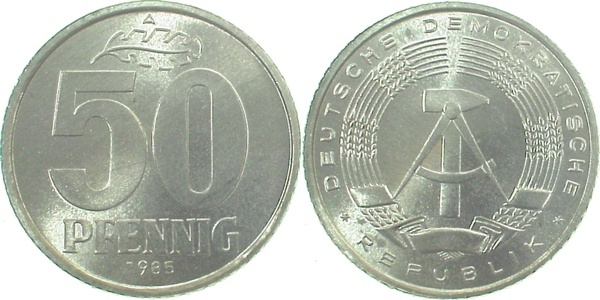151285A~0.9 50 Pfennig  DDR 1985A stgl/matt/fein J1512  