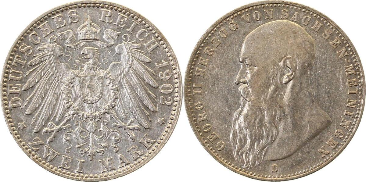 151a02D~1.8-GG 2 Mark  Georg II Sa.-Meiningen mit langer Bart, vz+ Rückseite: EA J 151a  