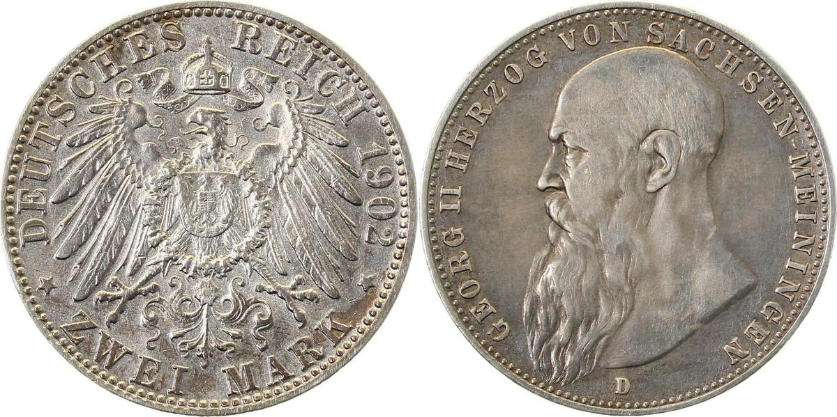 151a02D~2.5b-GG 2 Mark  Georg II Sa.-Meiningen mit langer Bart, ss/vz winz. Rf. J 151a  