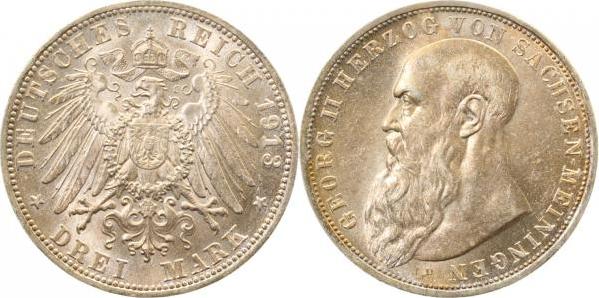 15213D~1.1-GG-PAT 3 M. Georg II. 1913D prfr/stgl leichte Patina J 152  