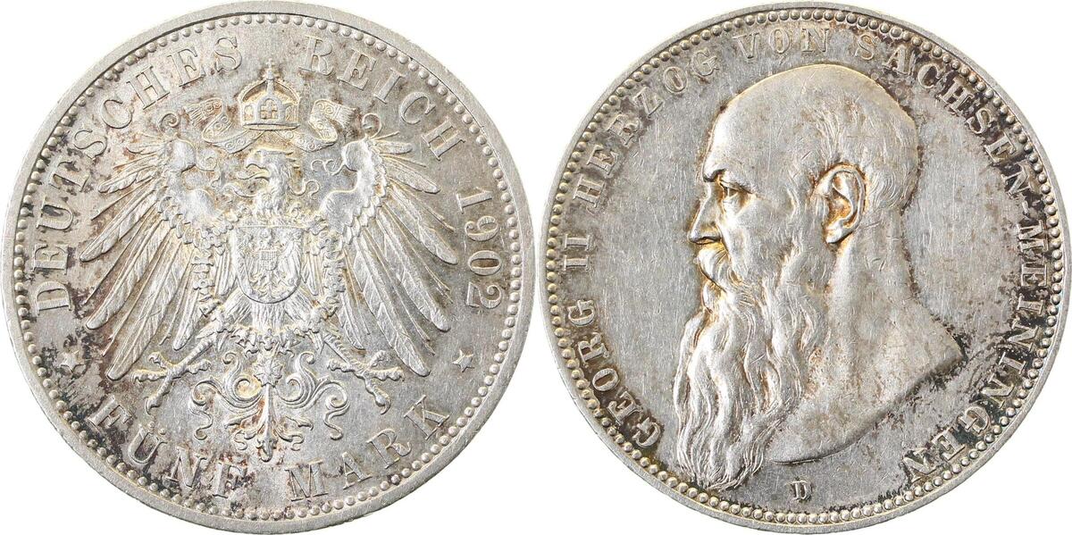 153a02D~2.0-GG 5 Mark  Georg II. 1902D f.vz/vz+ mit langer Bart J 153a  