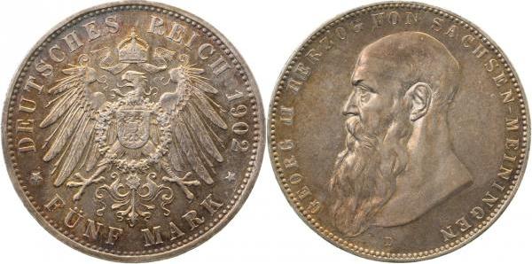 153b02D~1.1a-GG-PAT 5 Mark  Georg II. Sachsen-Mein. 02D prfr/stgl, EA Patina TOP !!! J 153b  