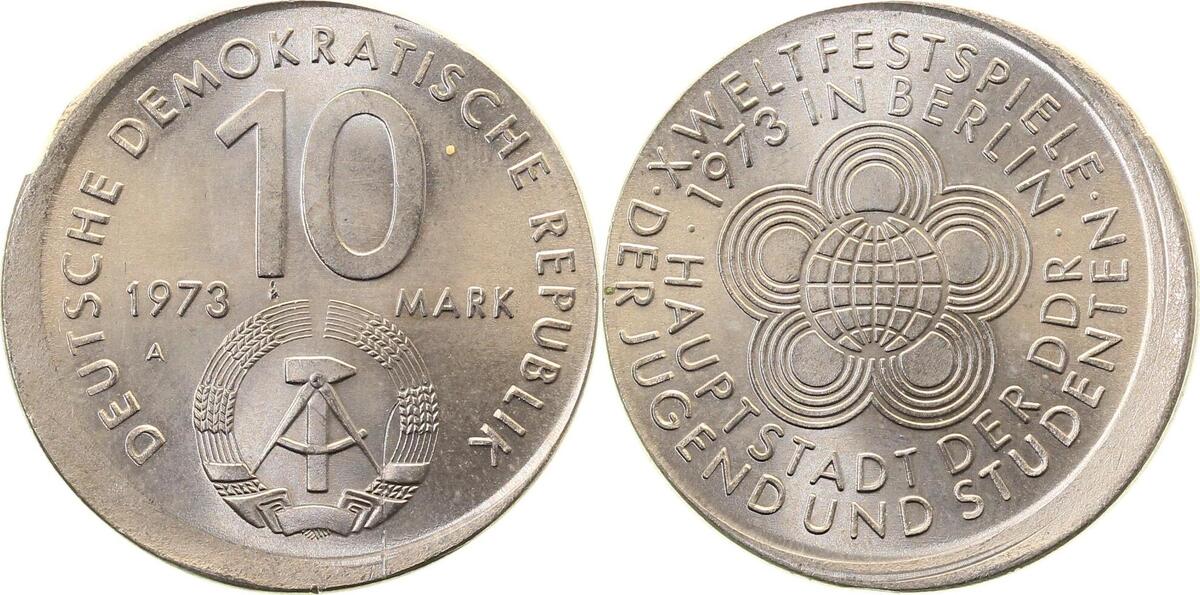 154573A~1.2-P 10 Mark  Weltfestspiele 73A l. dezentriert, glatter Rand !!!! J1545  