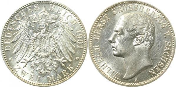 15701A~1.3-GG 2 Mark  Wilhelm Ernst Sachsen W.- Eisenach 1901A prfr/vz/stgl !!! J 157  