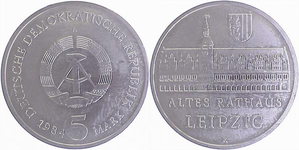 159684A~1.0 5 Mark  Altes Rath.Leipz. 1984A J1596  