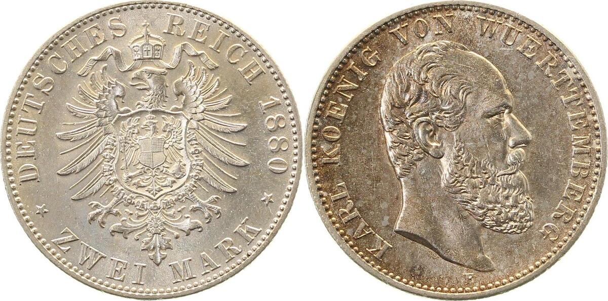 17280F~1.4-GG 2 Mark  Karl v. Württ. 1880F vz/stgl+ J 172  