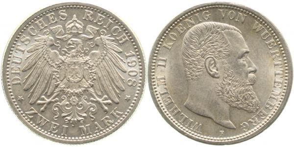 174n08F~1.5P 2 Mark  Wilhelm 1908F Riffelr.nur 50% Archiv F. !!!! J 174  