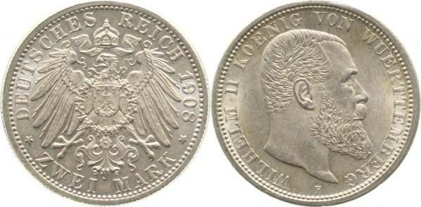 174n08F~1.5P 2 Mark  Wilhelm 1908F Riffelr.nur 50% Archiv F. !!!! J 174  