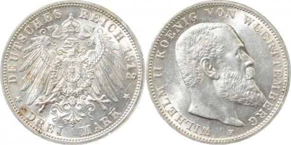 17512F~1.5 3 M.  Württ. 1912F vz/stgl !! J 175  