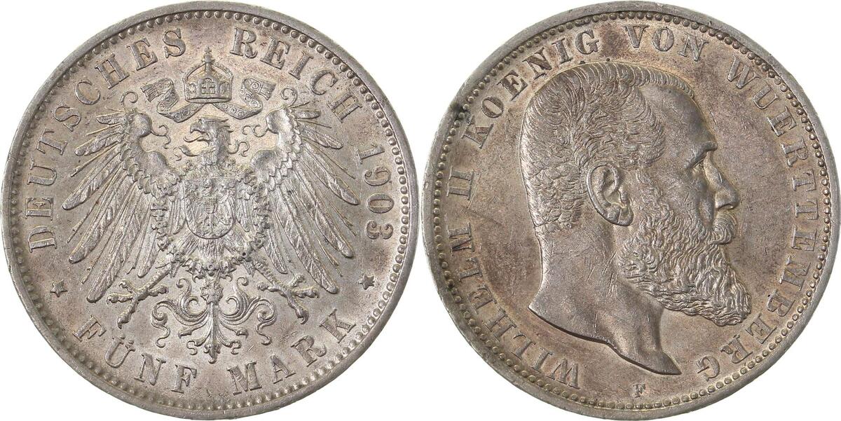 17603F~1.7-GG 5 Mark  Wilhelm Württ. 1903F vz+/vz/stgl J 176  