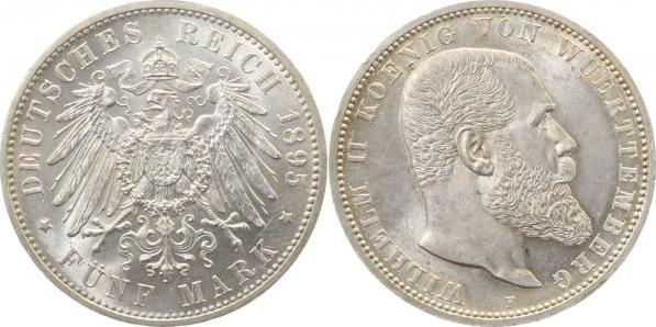 17695F~1.1-GG 5 Mark  Württemberg 1895F prfr/stgl !!!!! J 176  