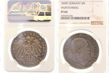 17698F~0.0-GG 5 Mark  Württemberg 1898F Polierte Platte !!!!! PR64 J 176  
