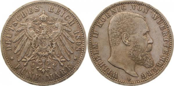 17698F~2.5-GG 5 Mark  Württ. 1898F ss/vz  !!! J 176  