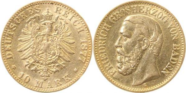 18677G~2.5-GG 10 Mark   Friedrich I von Baden 1877G ss/vz !!! J 186  