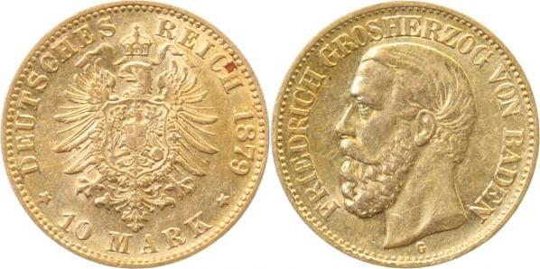 18679G~2.2-GG 10 Mark   Friedrich I von Baden 1879G f.vz !! TOP J 186  