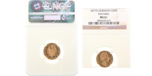 19577D~2.2 5 M Ludwig II 1877D fast VZ / in Slab MS61 195  