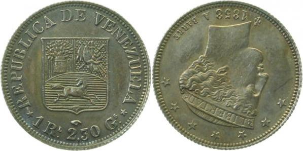 1Real-1858-1.5-GG   Venezuela 1858 vz/stgl Patina RRR  !!!! Y#9  