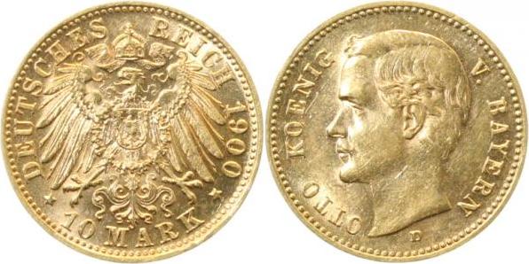 20100D~1.2-GG 10 Mark  Bayern Otto 1900D f.stgl. !! J 201  