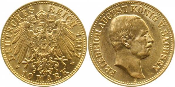 26707E~1.3-GG   Fr. August Sachsen 1907E Gold f.prfr/prfr !!! 267  