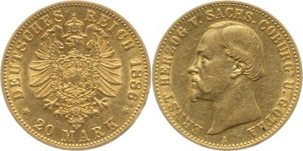 27186A~2.3b-H 20 Mark  Sachsen-Coburg, Gotha 1886A gutes ss/vz/vz min. Rf. J 272  