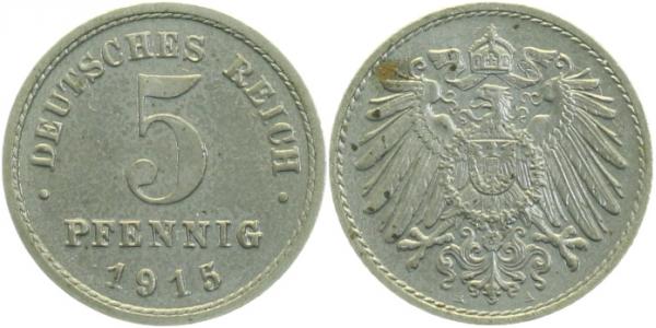 29715A~1.1b 5 Pfennig  1915A prfr/stg RS: min. korr. !!! J 297  