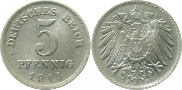 29715D~0.9 5 Pfennig  1915D stgl.fein!! J 297  