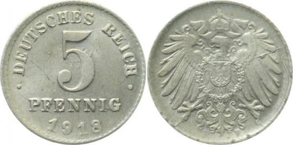 29718D~1.5 5 Pfennig  1918D uncirculiert vz/st J 297  