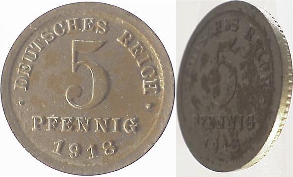 29718E~2.0b 5 Pfennig  18E 50% rücks. geriffelt J 297  