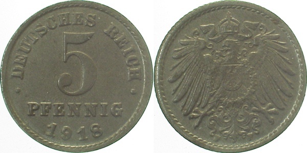 29718F~1.2 5 Pfennig  1918F prfr. J 297  