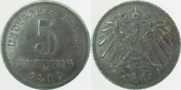 29719E~1.2 5 Pfennig  1919E prfr. J 297  