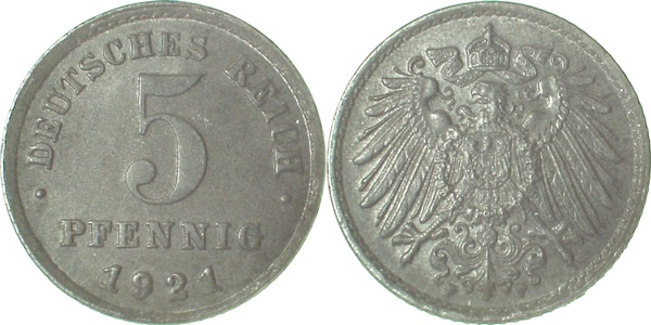 29721F~1.2 5 Pfennig  1921F prfr. J 297  